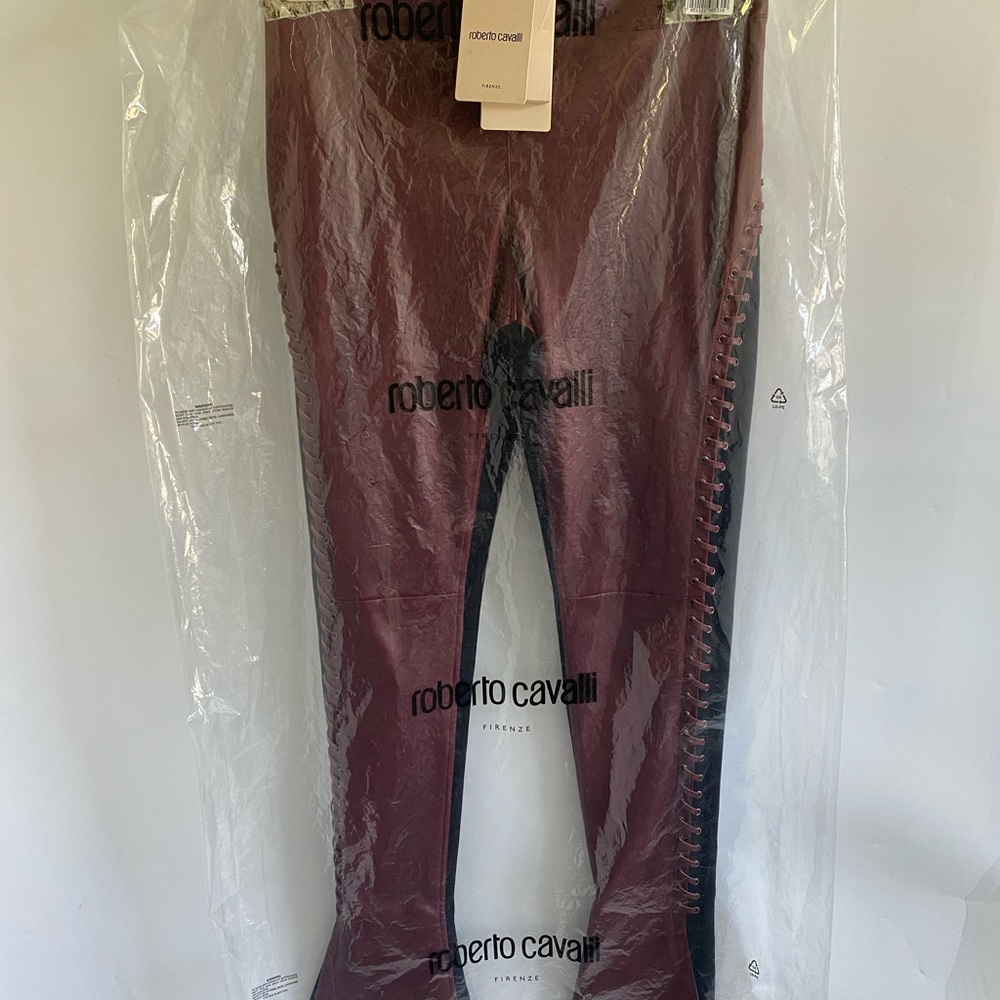 Roberto Cavalli Oxblood Leather And Jersey Trousers - Picture 4 of 8